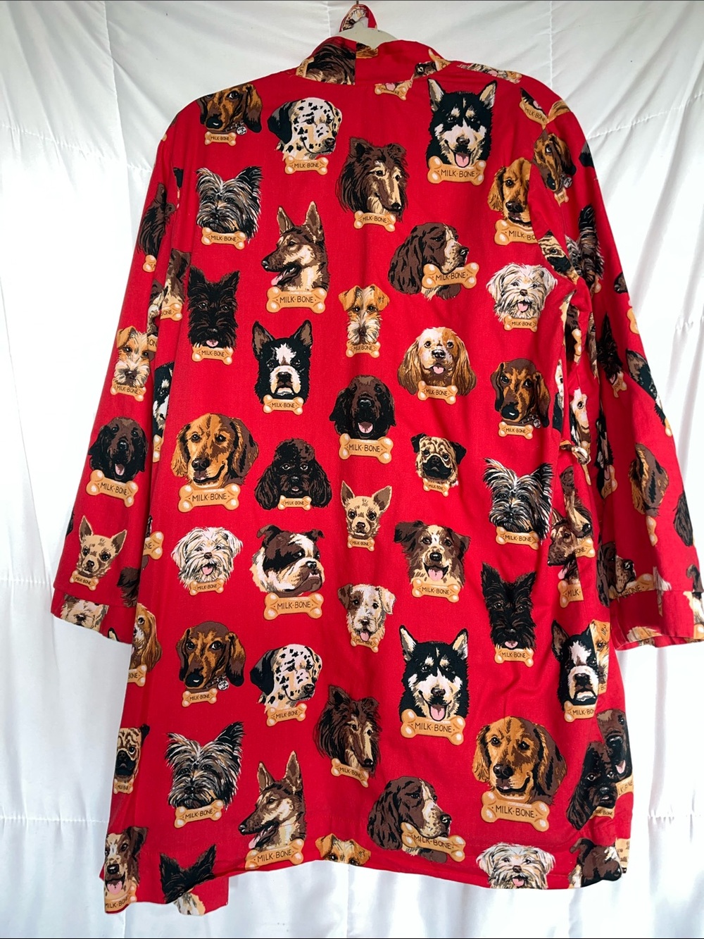 Nick & Nora x Milk-Bone Dog Face Print Red Cotton Robe Women’s Small - Picture 5 of 9
